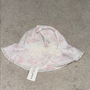 Janie and Jack White and Pink Bunny Toile Sun Hat 6-12 months